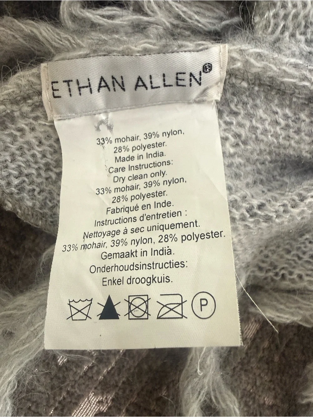 NWT Ethan Allen Mohair Throw In Anthracite (Gray)